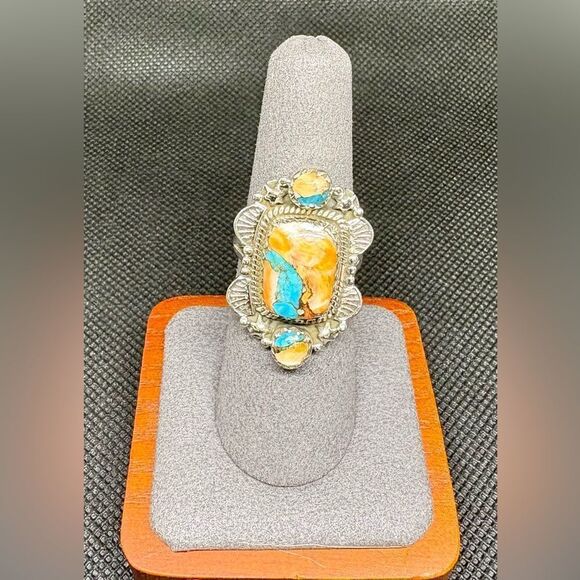 New size 7 spiny turquoise 925 sterling silver ring